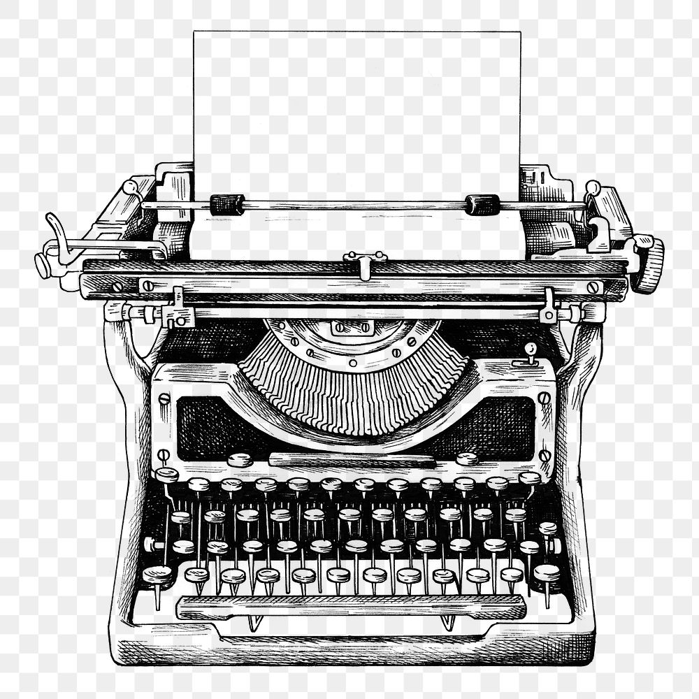 Hand drawn retro typewriter transparent background png