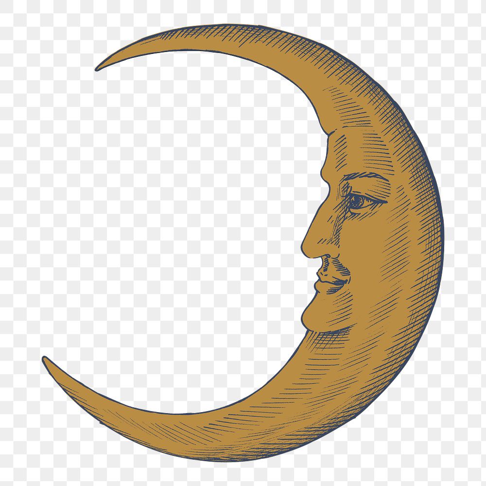 Hand drawn crescent moon with face design element