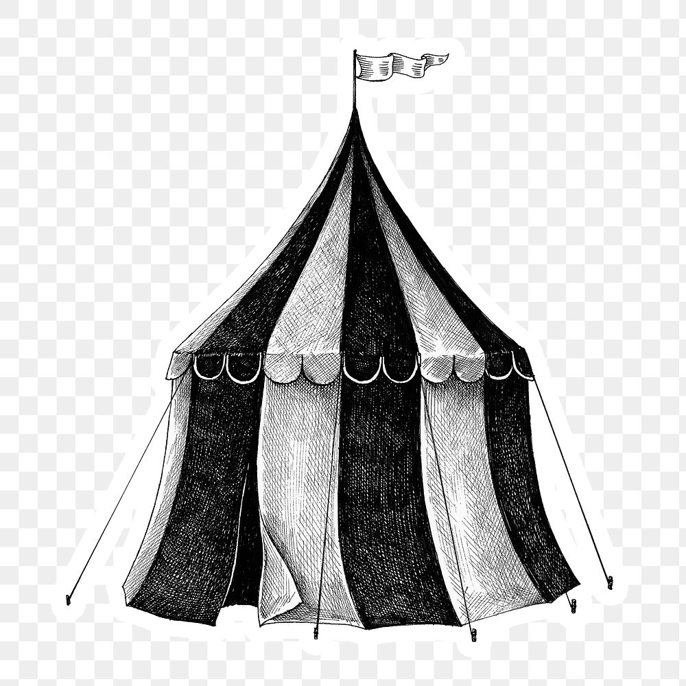 Hand drawn circus tent sticker with a white border design element