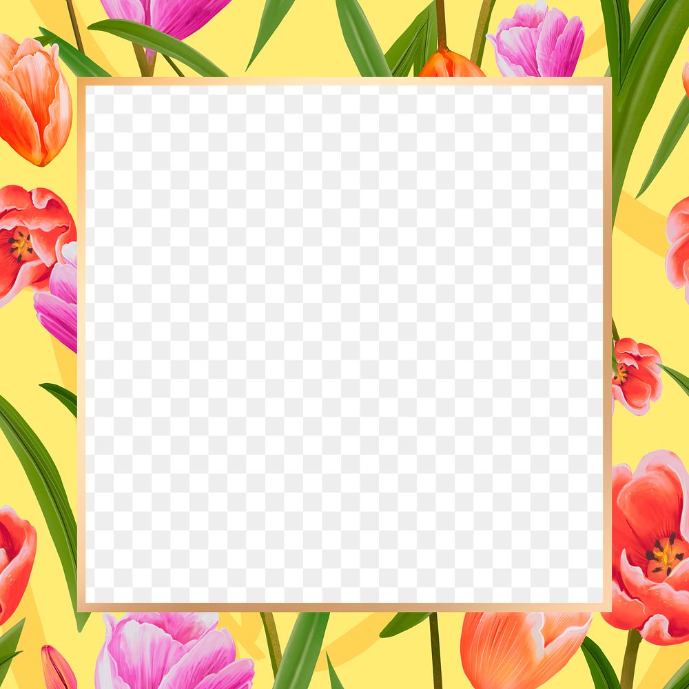 Gold square tulip flower design | Free PNG - rawpixel