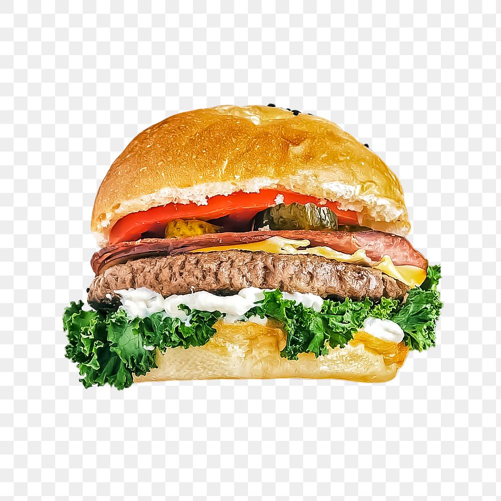 Png hamburger sticker, food photography, transparent background