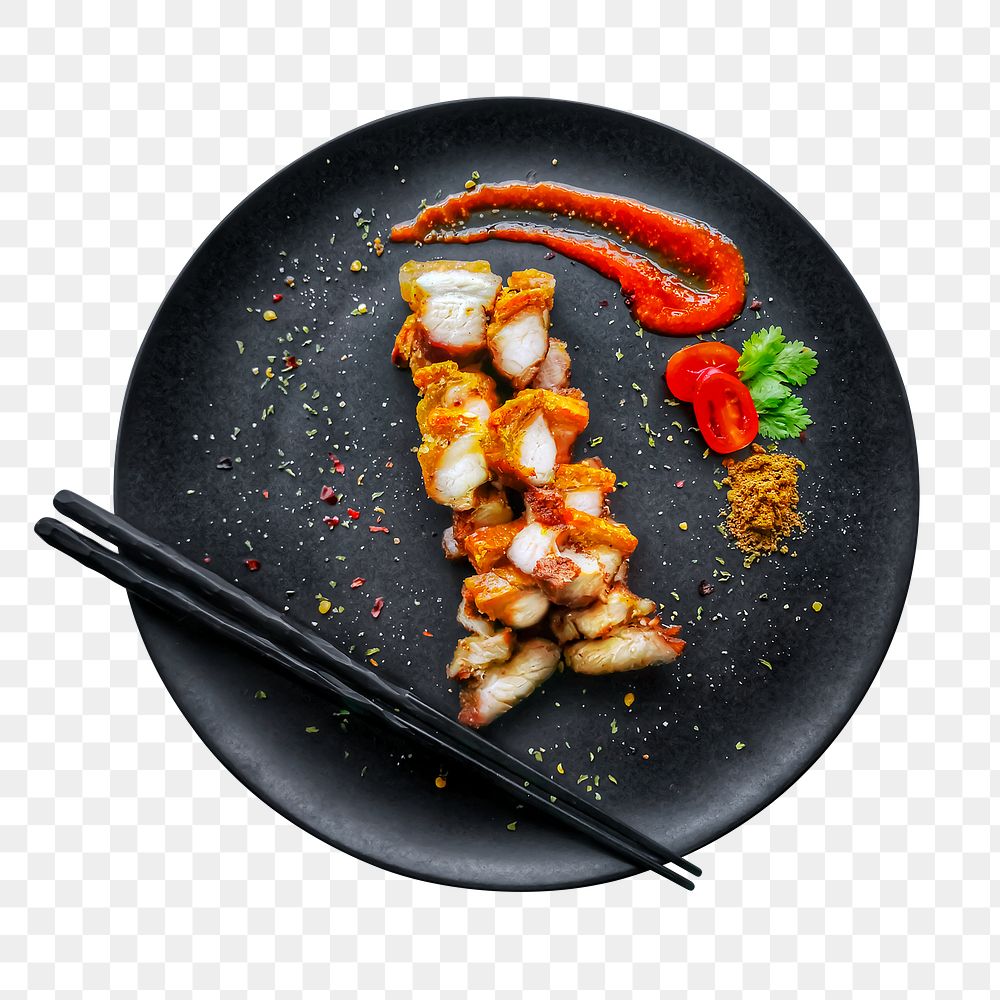 Png crispy fried pork sticker, food photography, transparent background