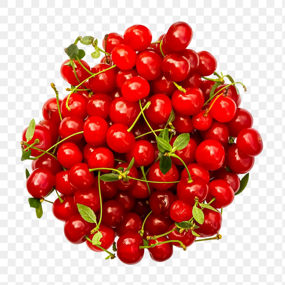 Png red cherries sticker, food photography, transparent background