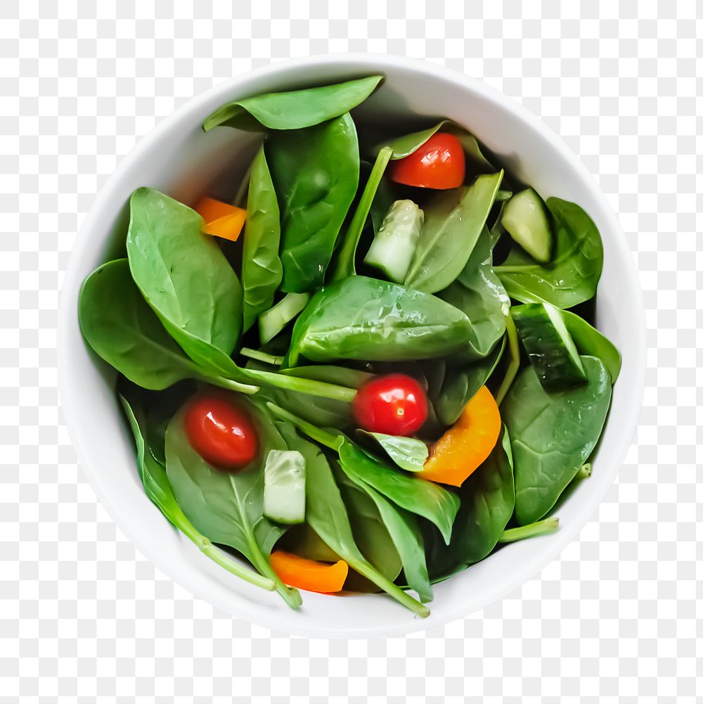 Png spinach salad sticker, food photography, transparent background