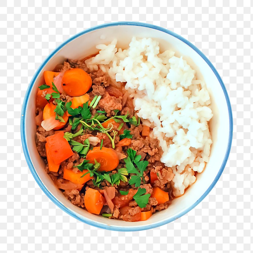 Png minced meat with rice, food photography, transparent background