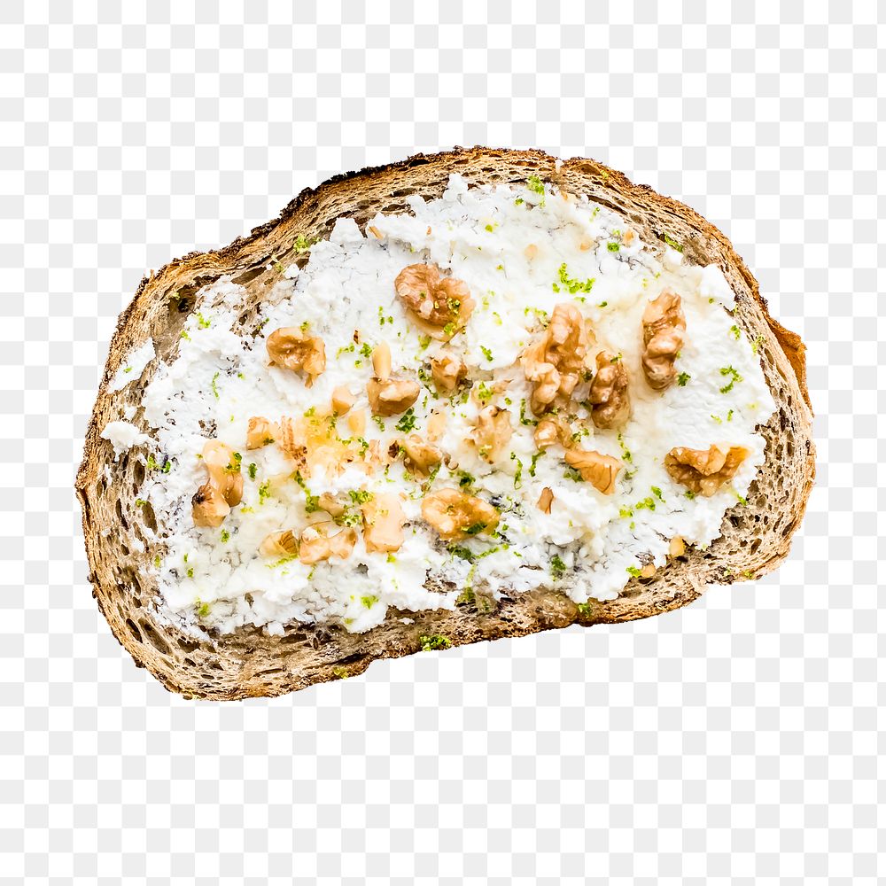 Cream cheese toast png sticker with topping, food photography, transparent background