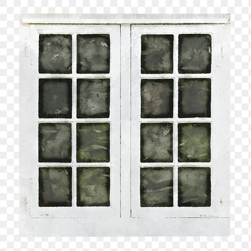 Watercolor casement png window clipart, home exterior illustration