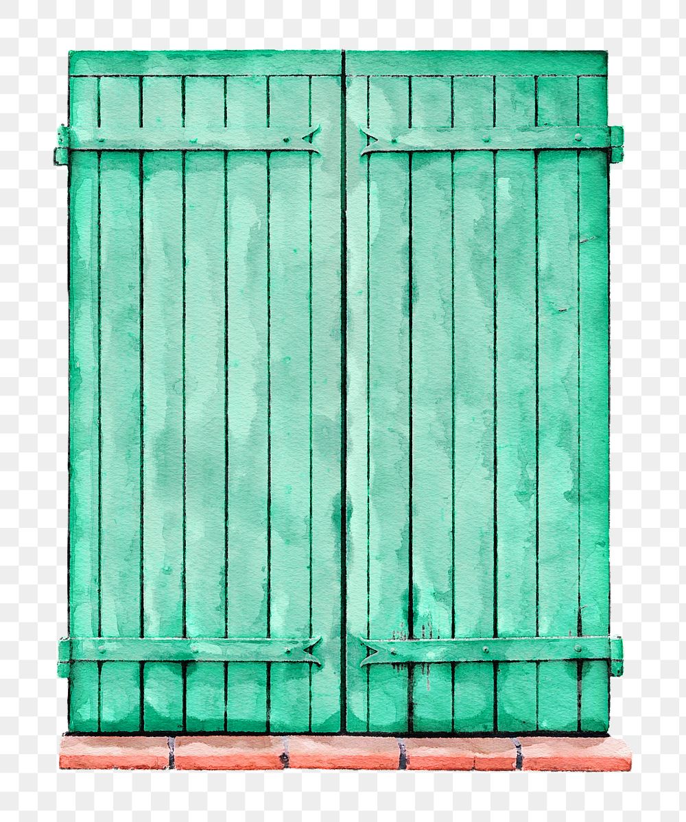 Battened window png clipart, green wood, exterior illustration