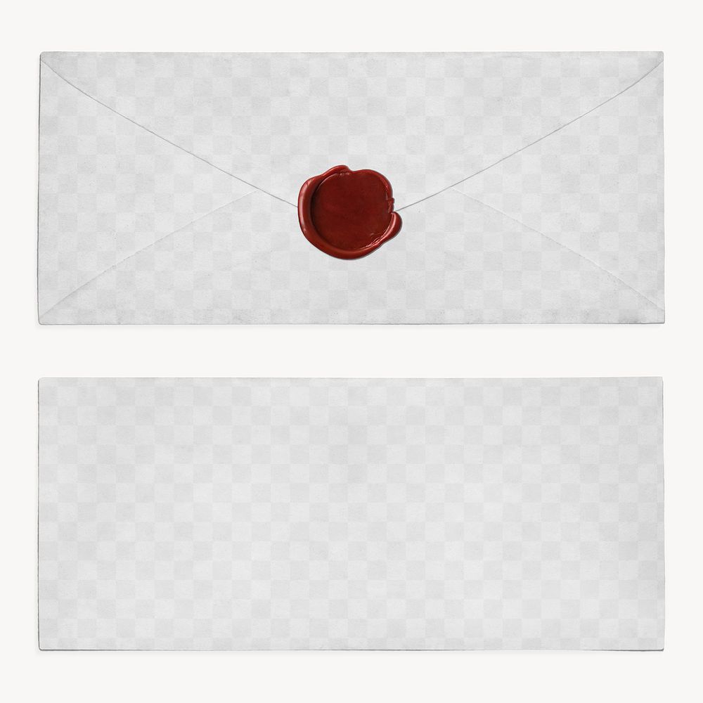 PNG antique envelope mockup, transparent front and back design