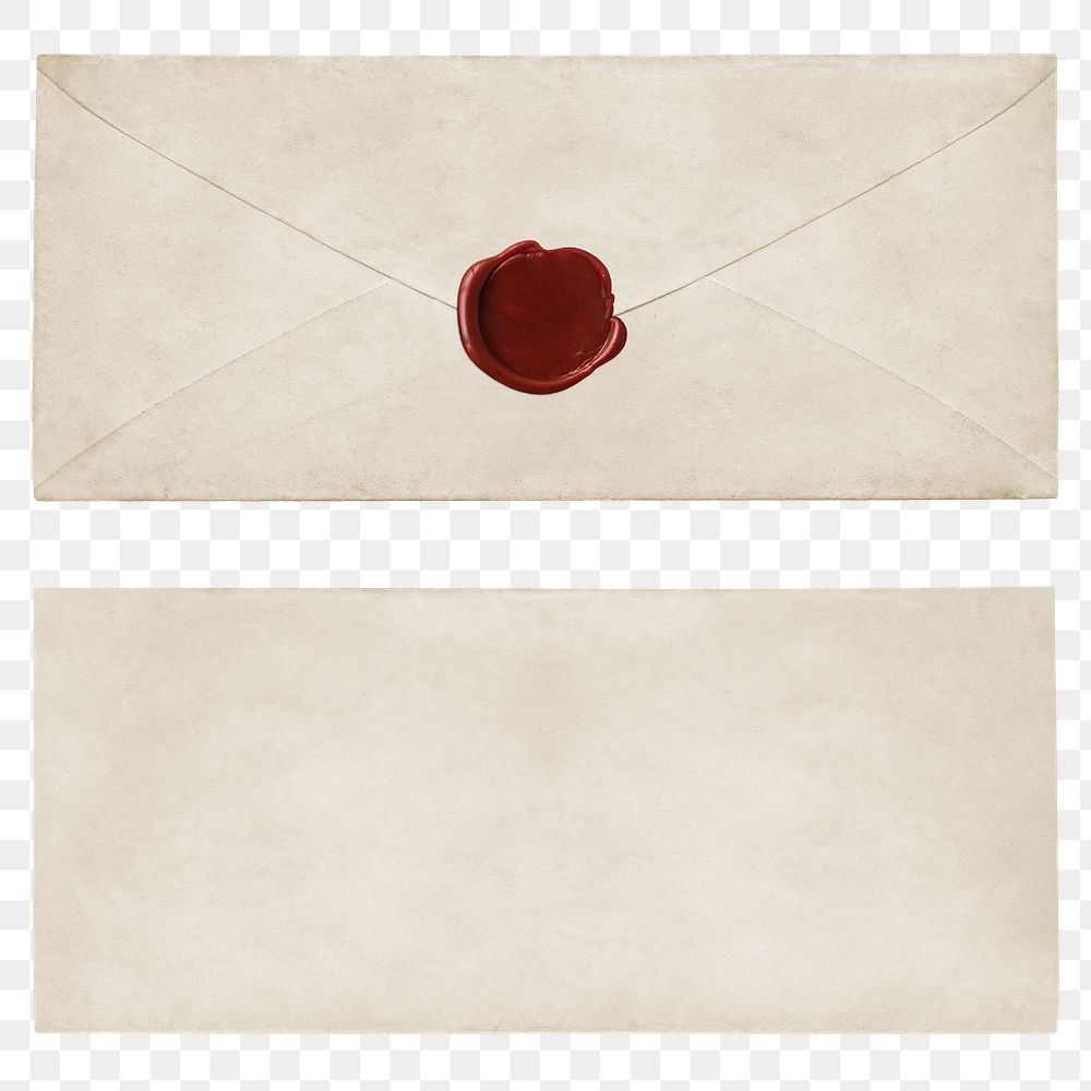 PNG vintage blank envelope, red wax seal, transparent background