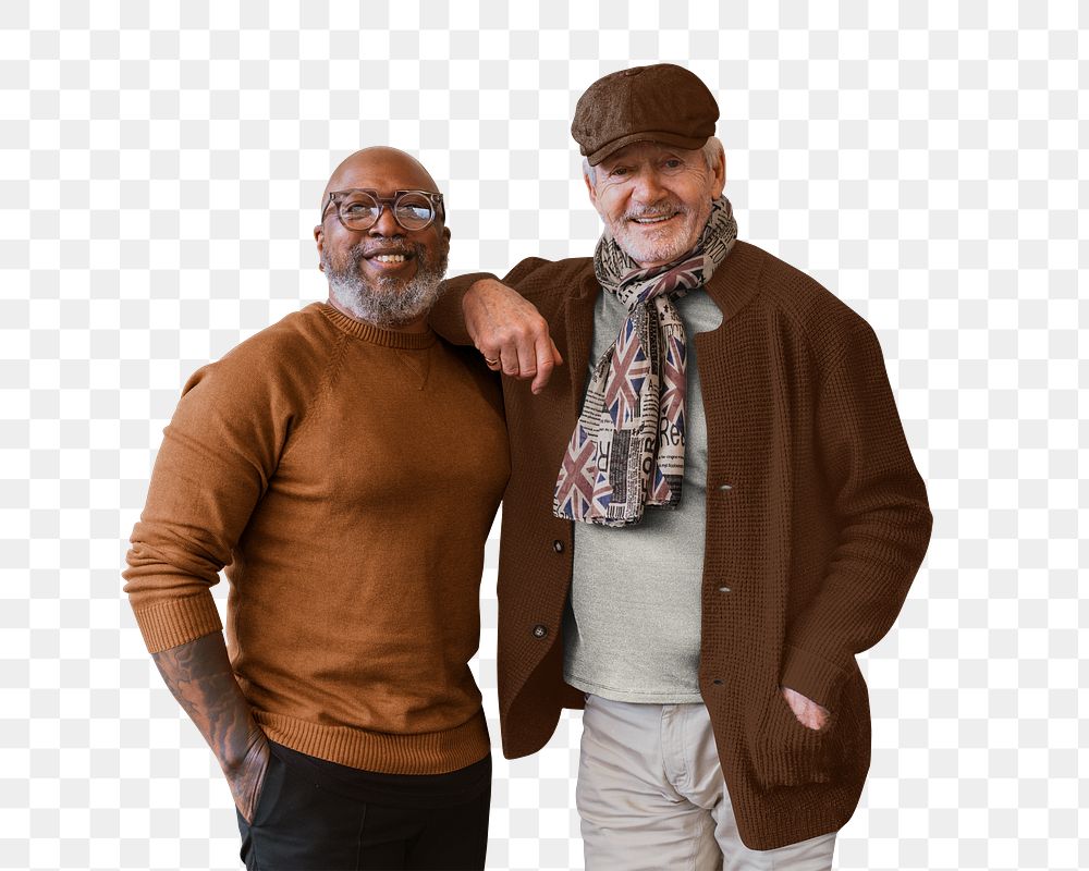 Png senior gay couple, transparent background