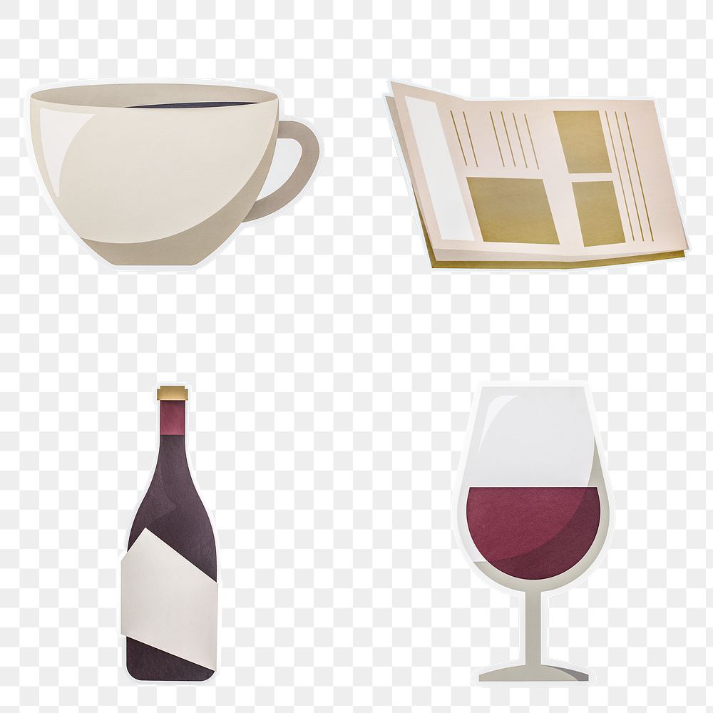 Mixed drinks and objects icon design sticker set