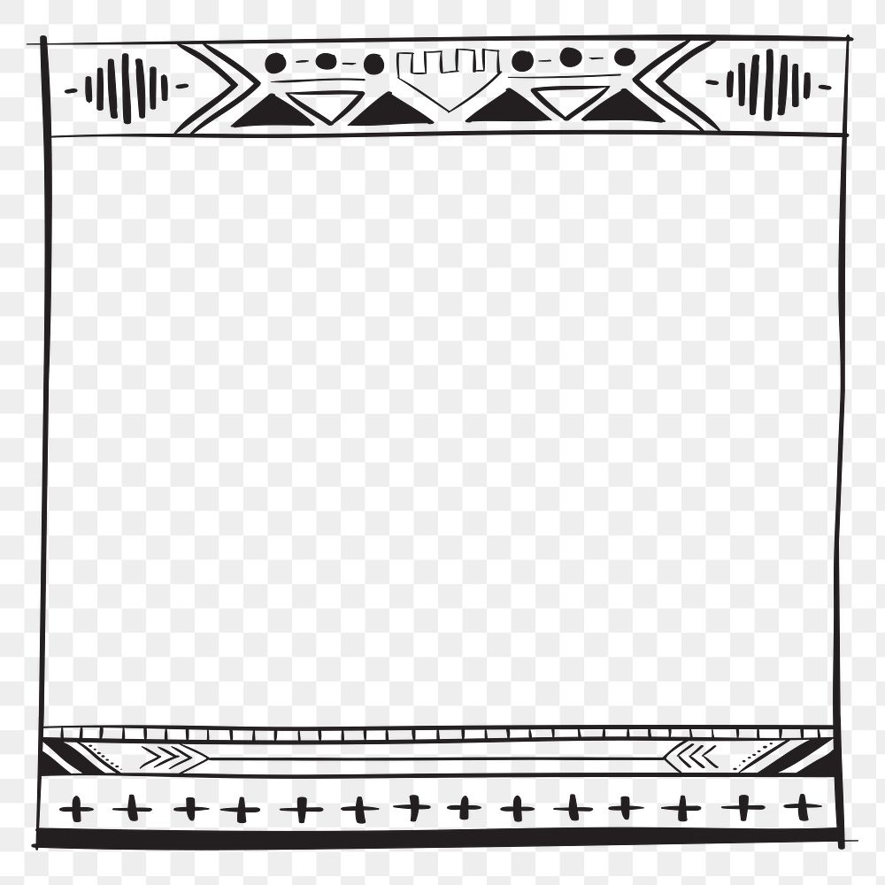 PNG ethnic tribal border frame doodle style 