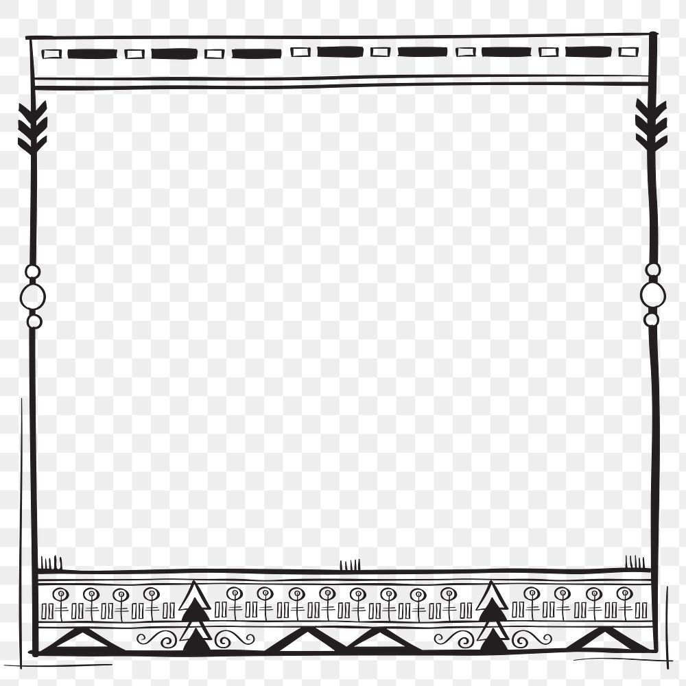 PNG ethnic tribal border frame doodle style 
