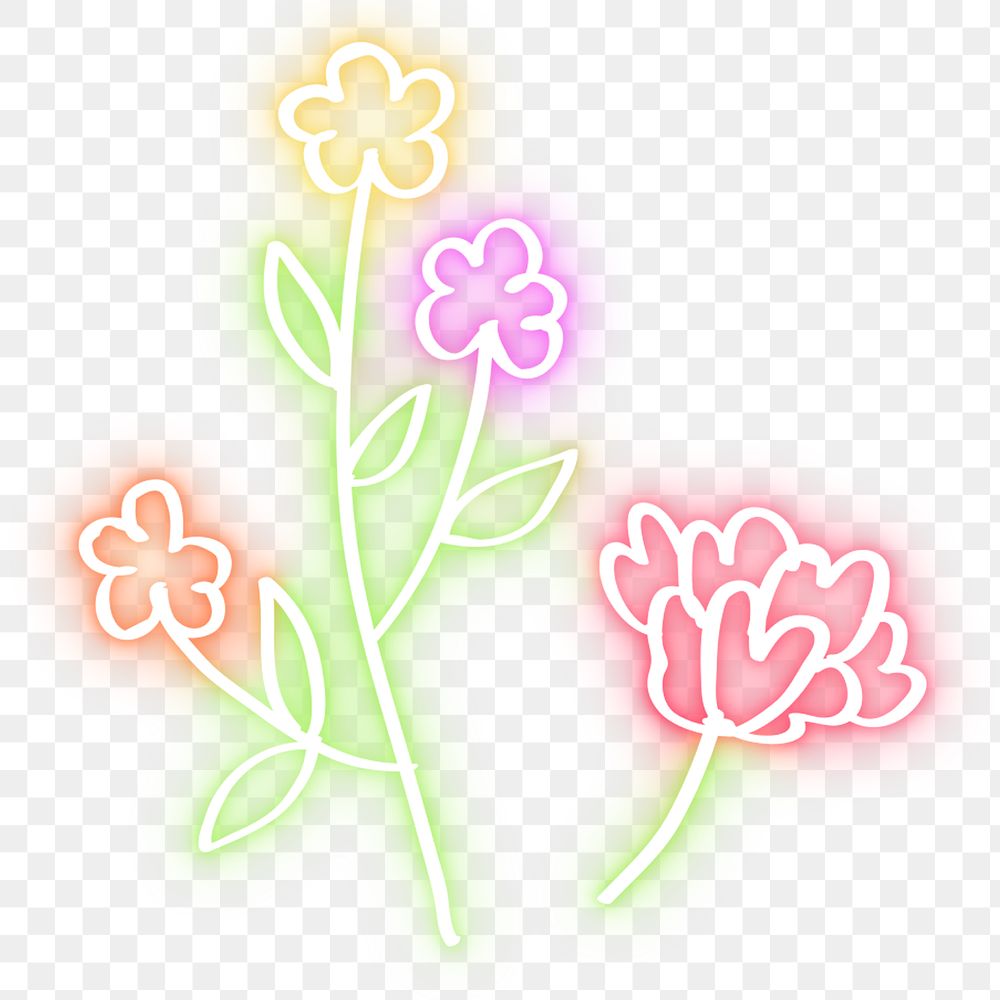 Neon flower png glowing sign