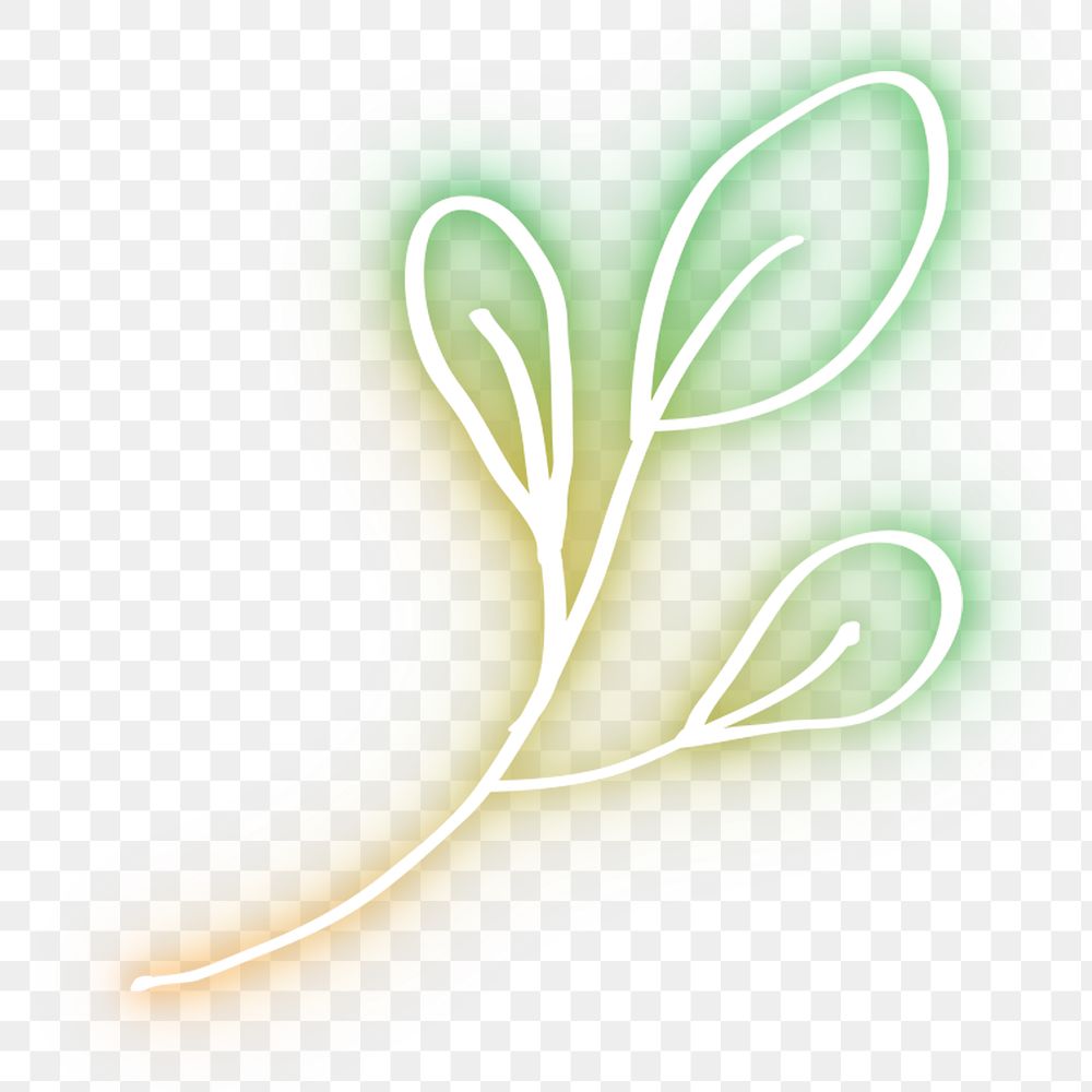 Neon green leaf png glowing sign