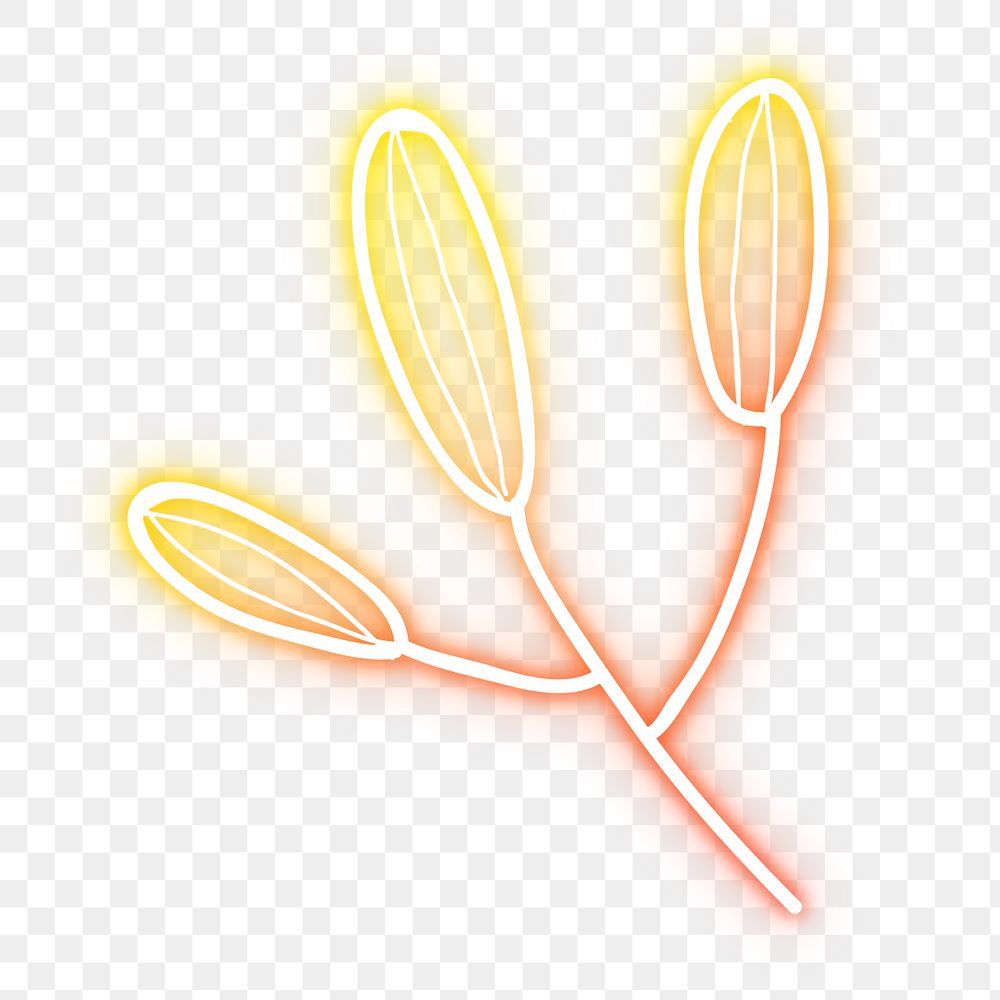 Png neon yellow leaf glowing sign