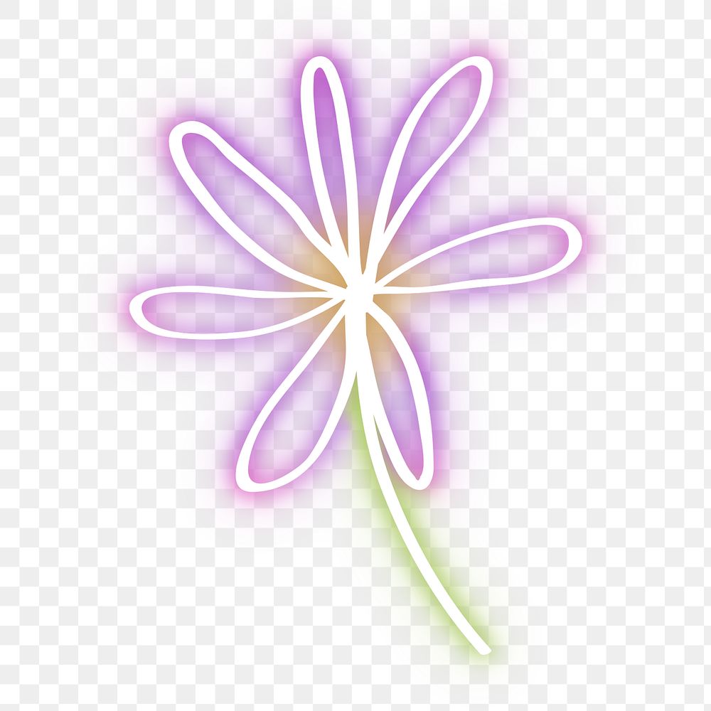 Neon purple daisy flower png glowing sign