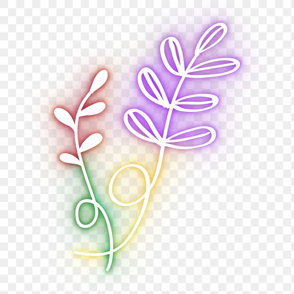 Neon leaf png glowing sign