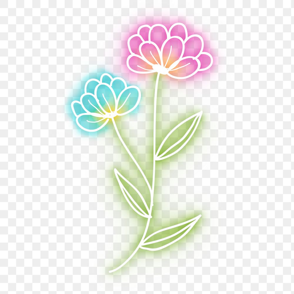 Neon peony flower png glowing sign