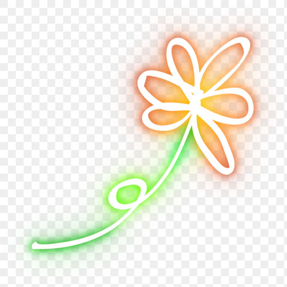 Neon orange daisy flower png glowing sign