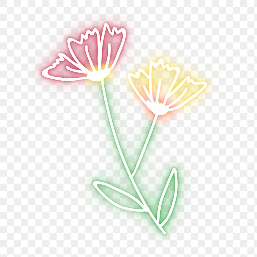 Neon poppy flower png glowing sign