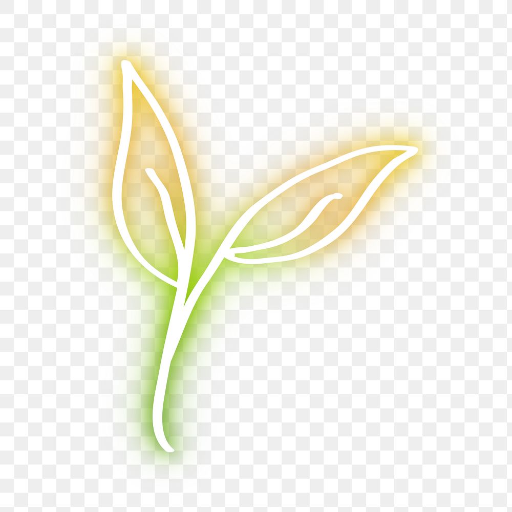 Neon yellow leaf png glowing sign