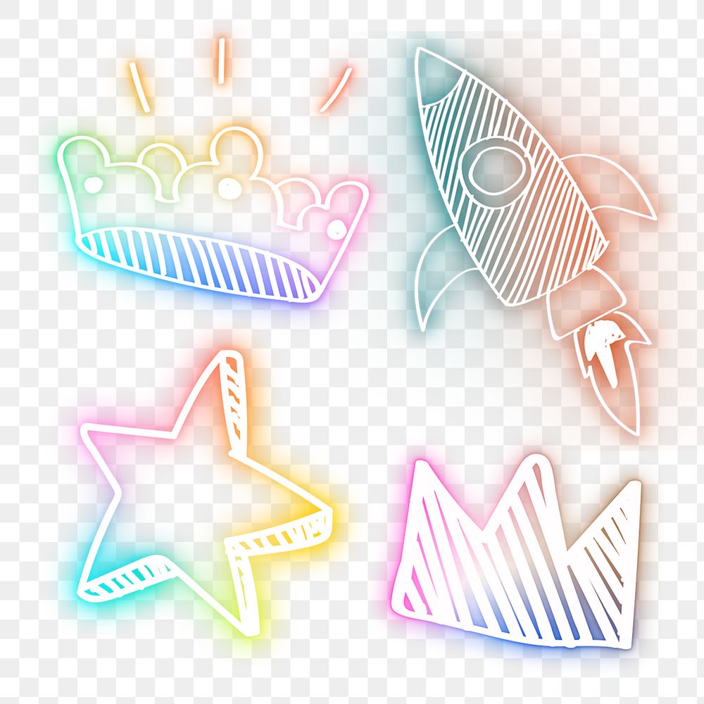 Rainbow led light png neon doodle collection