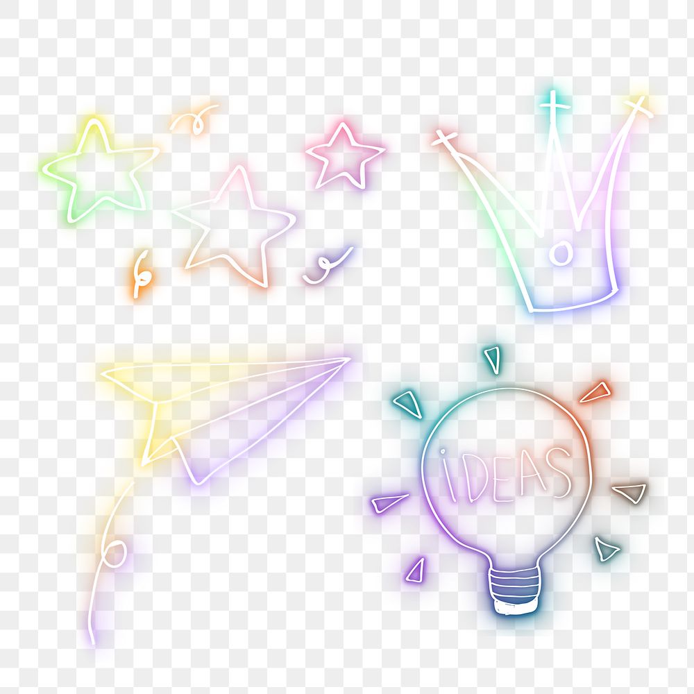 Png colorful neon glow doodle collection