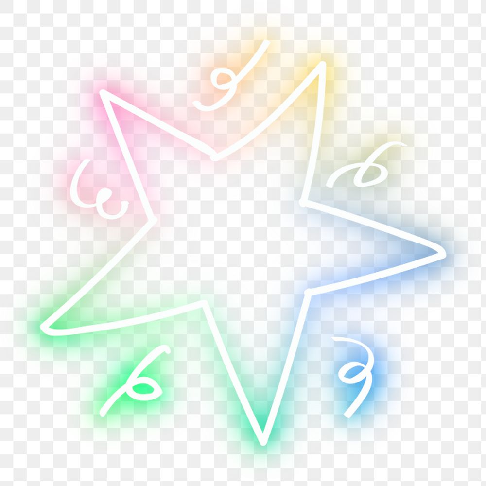 Neon rainbow star png doodle