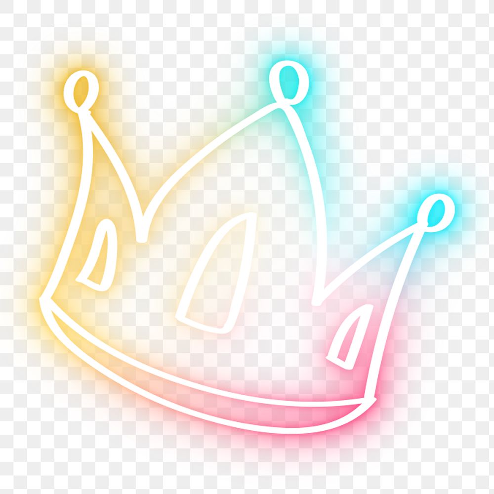 Rainbow neon png crown glow doodle