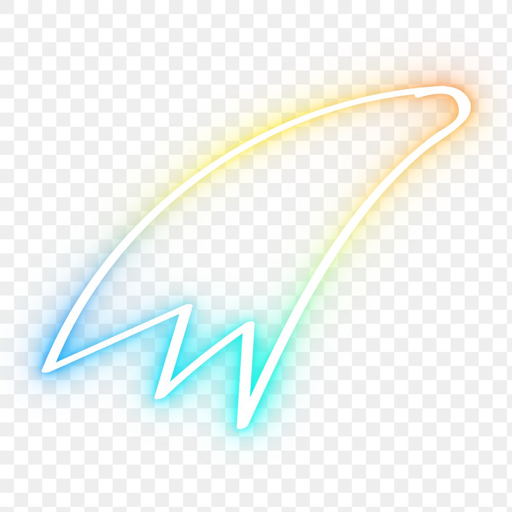 Rainbow neon png comet star glow doodle