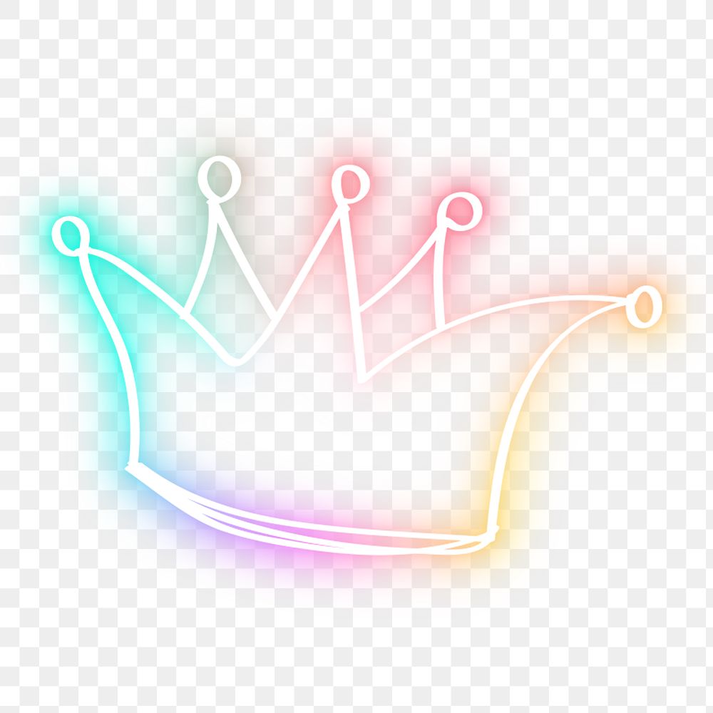Rainbow led light crown png neon doodle