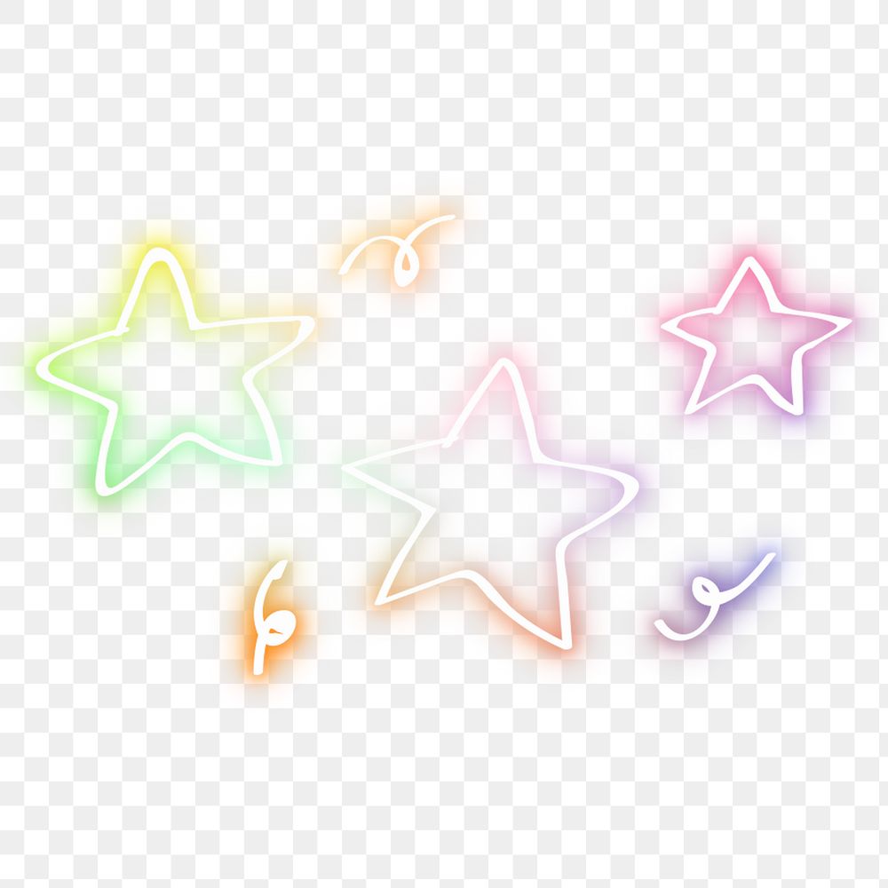 Neon rainbow star png doodle