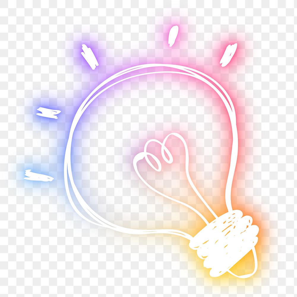 Png rainbow neon glow light bulb doodle