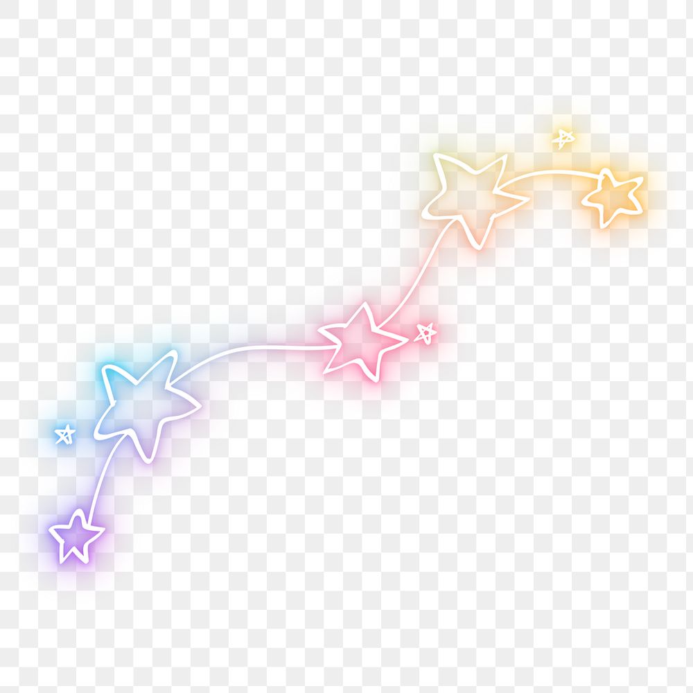 Rainbow neon png star glow doodle
