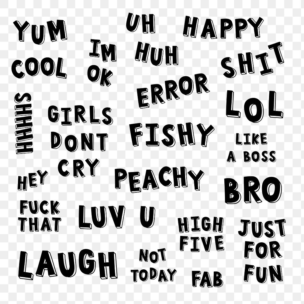 Trendy cool words png comic typography