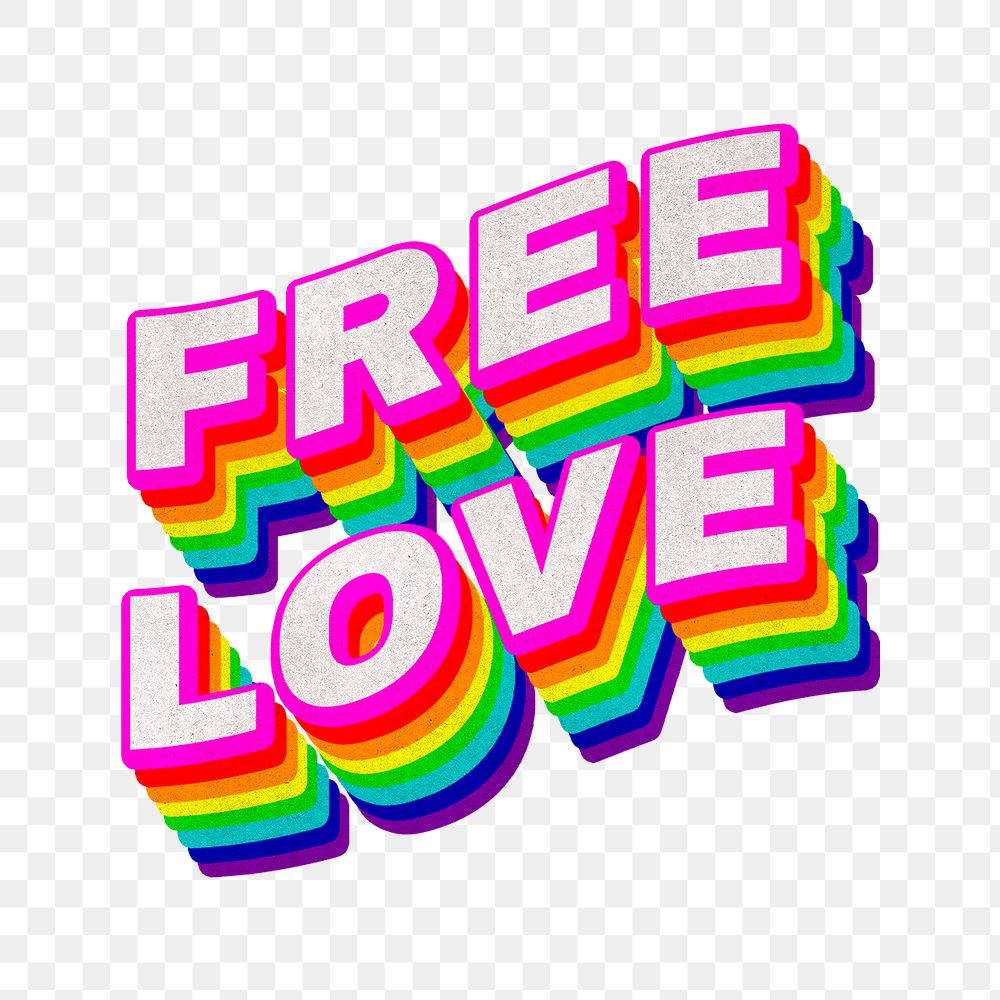 Rainbow word FREE LOVE typography design element