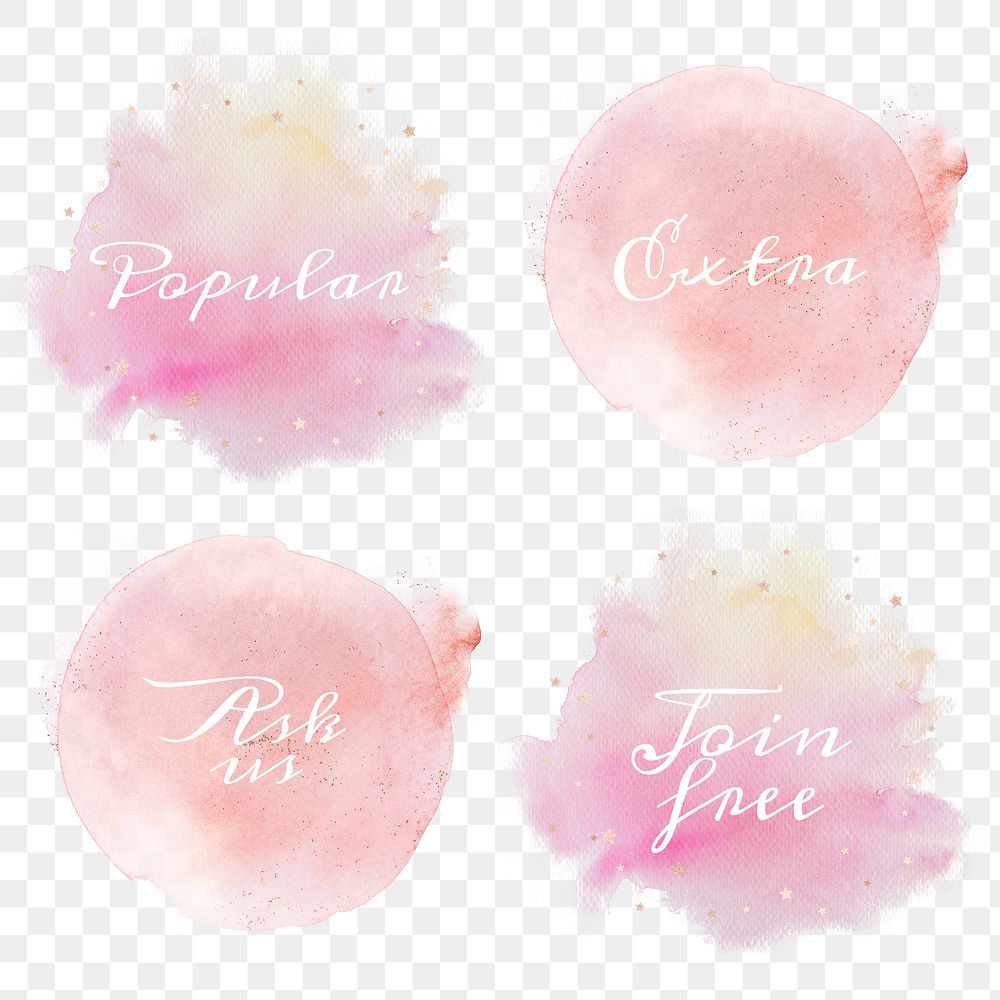 Watercolor calligraphy badge set in pastel