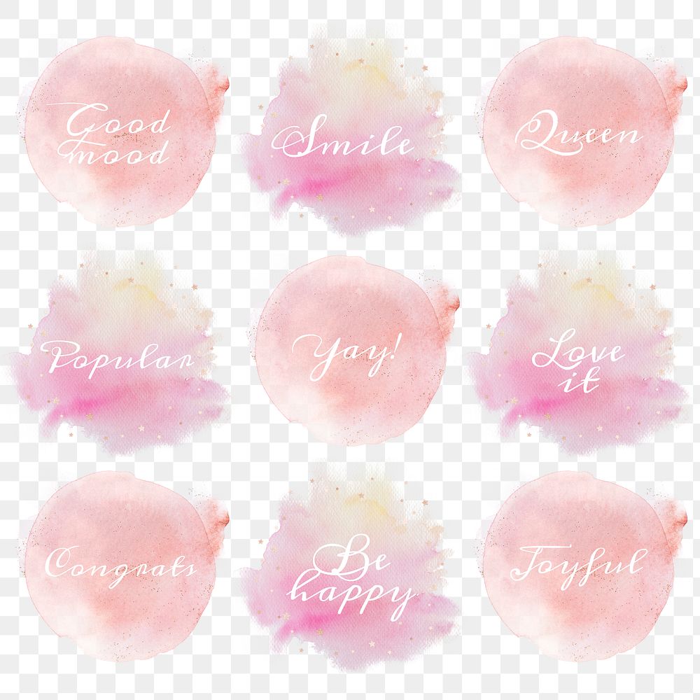 Pastel word sticker png badge set in watercolor