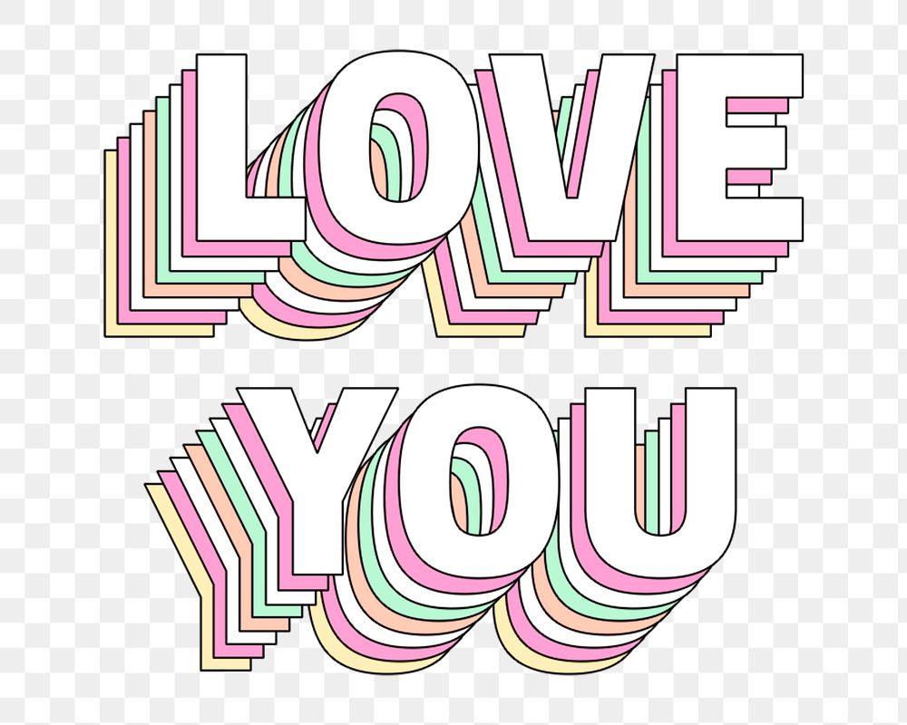 Png Love you layered  message typography retro word