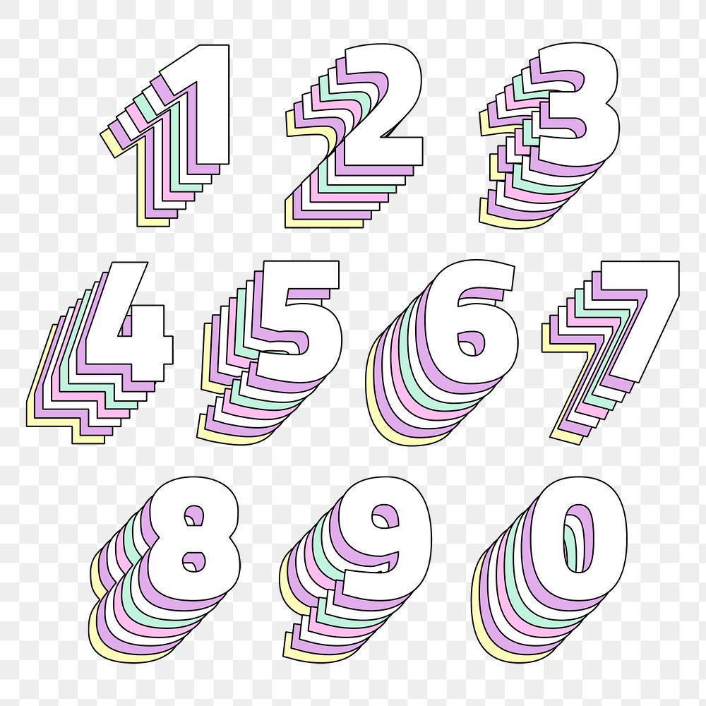 Layered number set png pastel | Free PNG - rawpixel