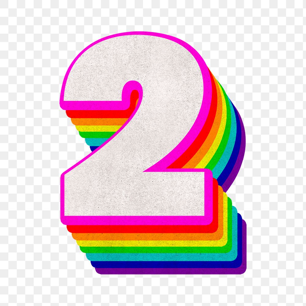 Png number 2 font 3d typography rainbow pattern