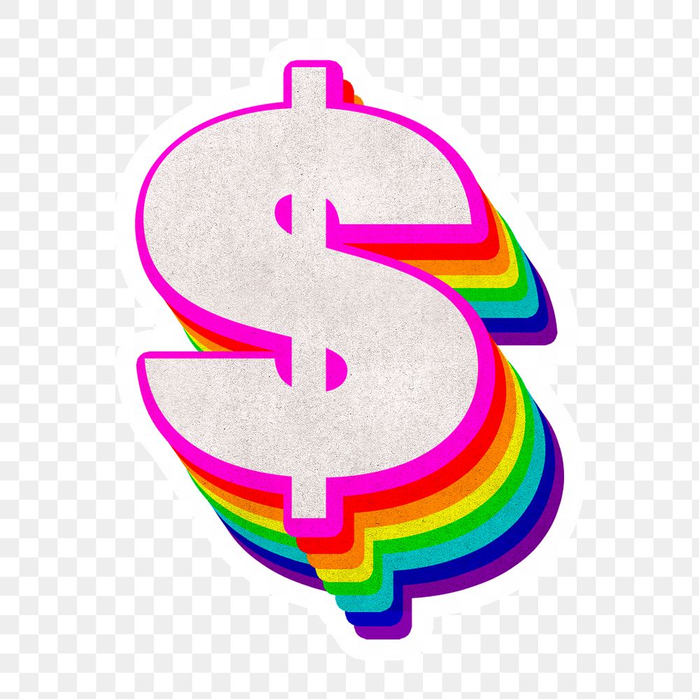 Png dollar sign rainbow 3d typography paper texture