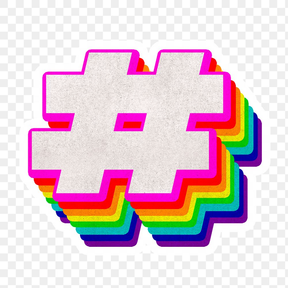 Png hashtag sign rainbow 3d typography paper texture