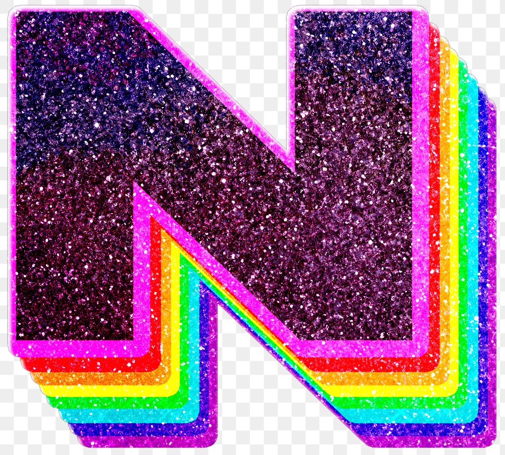 N letter layered rainbow glitter | Free PNG Sticker - rawpixel