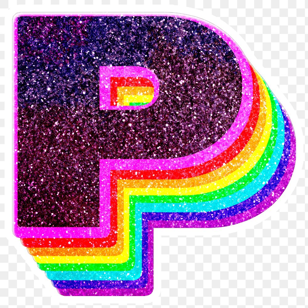 p letter layered rainbow glitter free png sticker rawpixel