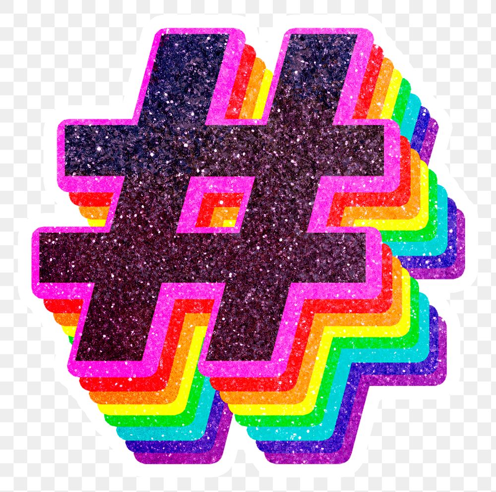 Png hashtag font 3d glitter rainbow typeface