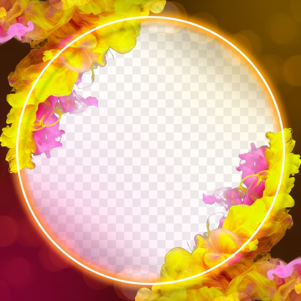 Glowing neon frame png yellow gradient ink explosion