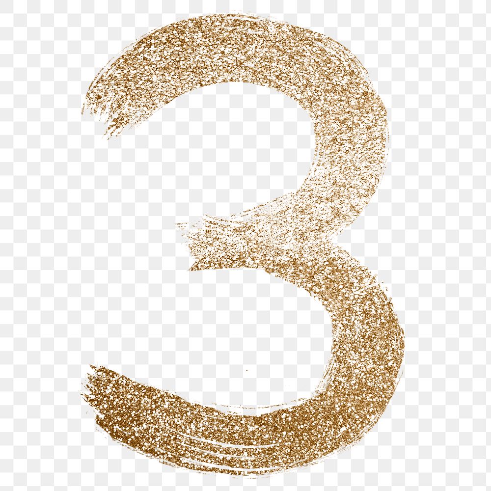 Transparent glitter number 3 gold | Free PNG Sticker - rawpixel